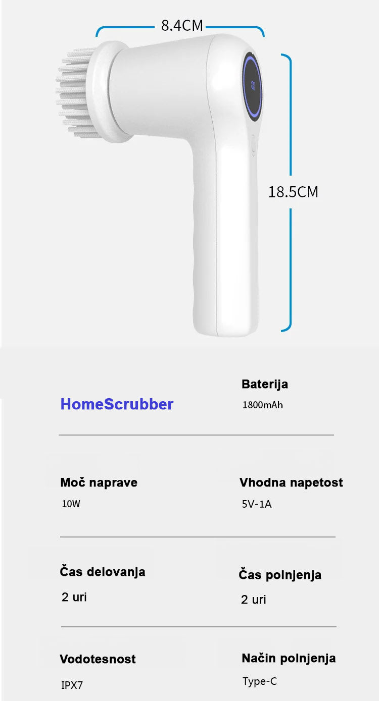 Home Scrubber™ Klasik - polnilna prenosna čistilna krtača z LCD zaslonom
